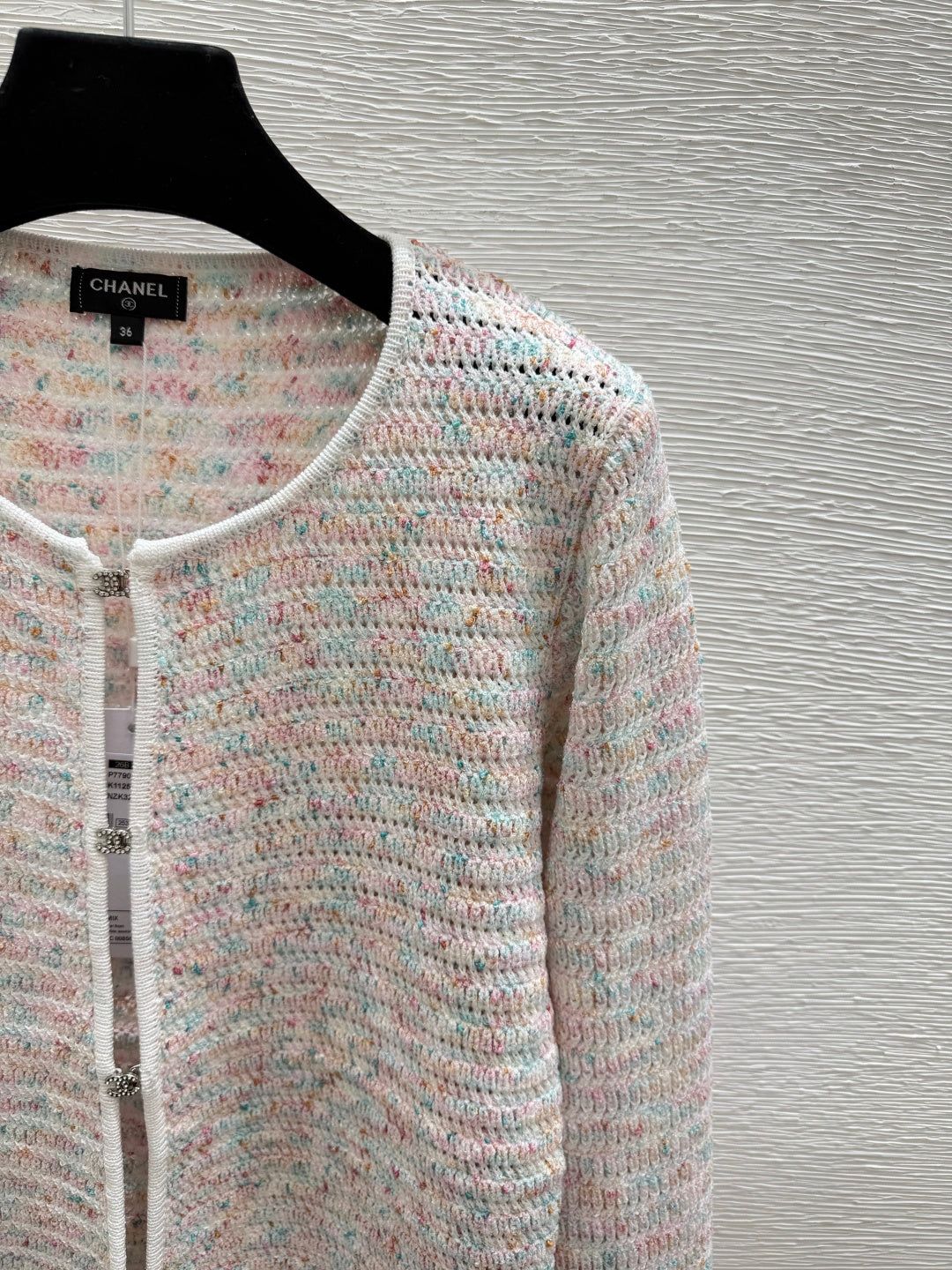 Chanel 2026 Round Neck Knitted Long Sleeve Cardigan Light Pink Wool 244668