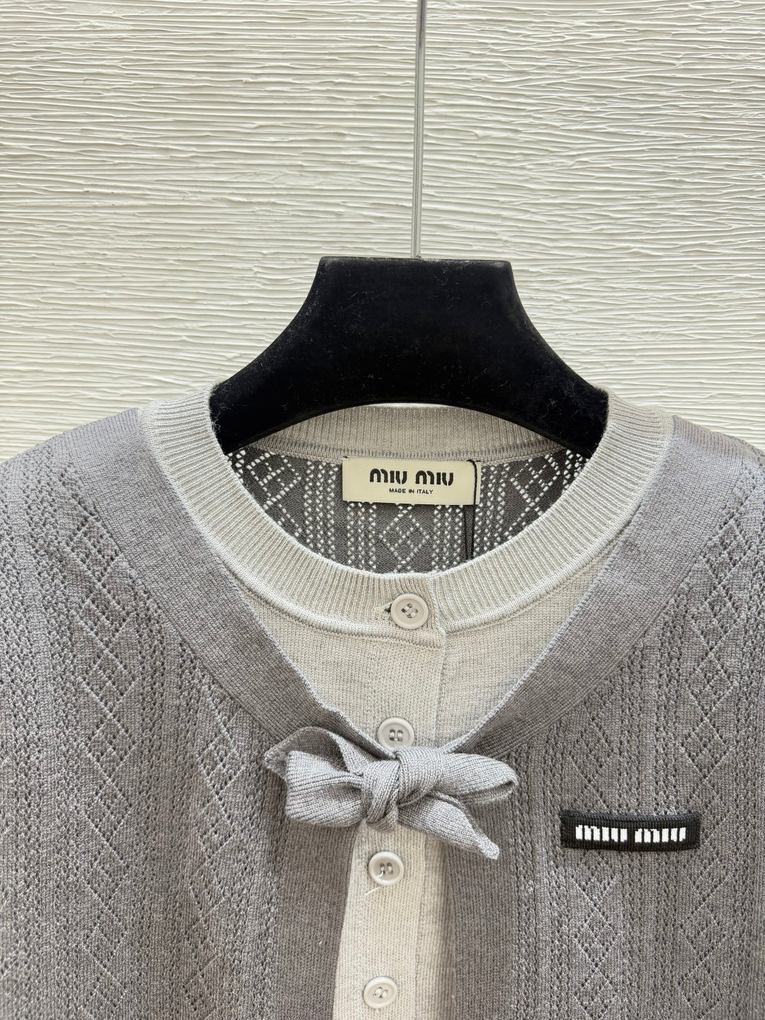 Miumiu 2026 Two-Piece Crew Neck Knitted Long-Sleeve Cardigan Grey Wool 244674