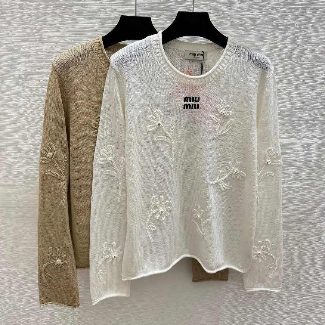 Miumiu 2026 Floral Knitted Long Sleeve Wool 913364