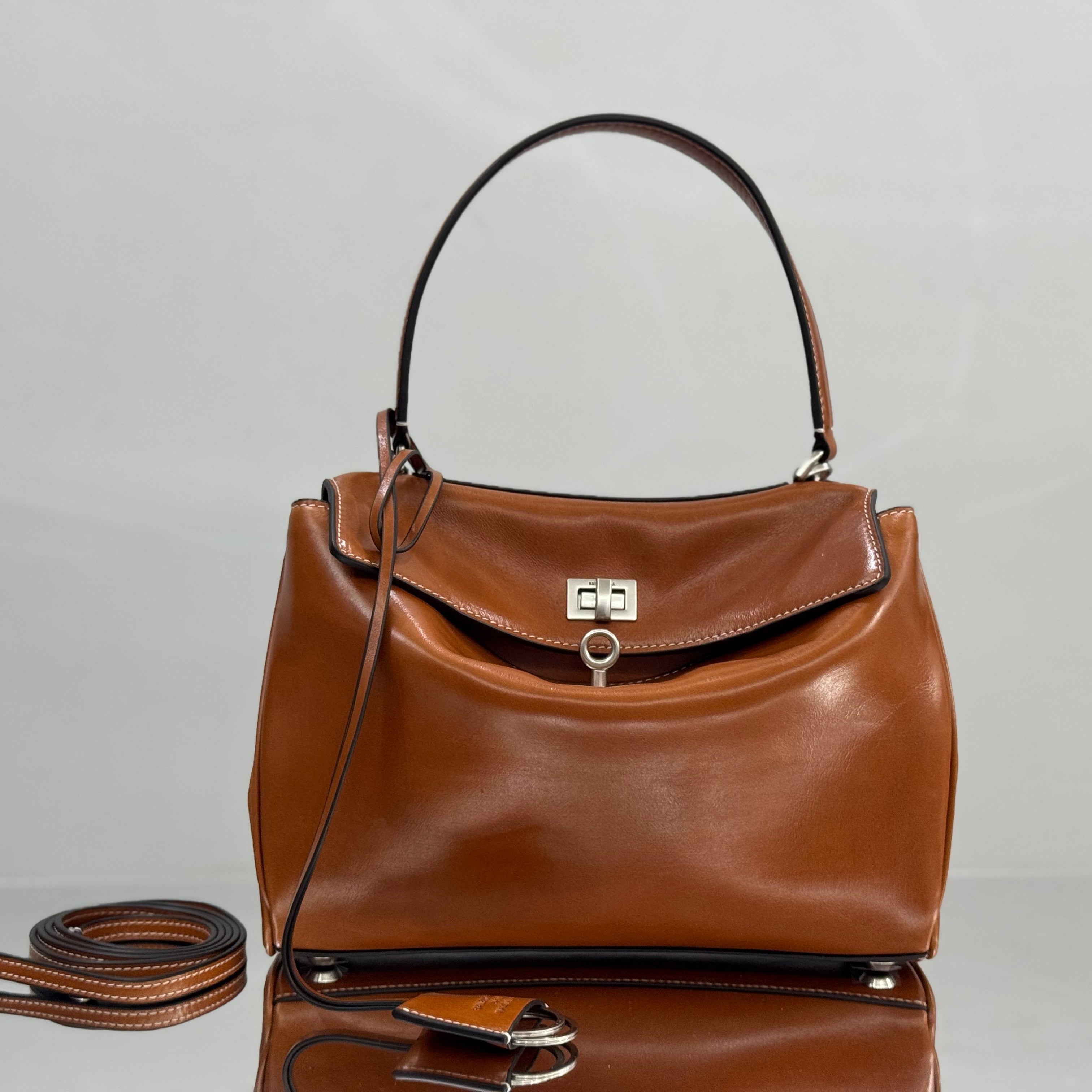 Balenciaga Small Bag 29 Camel Brown Cowhide Silver Hardware