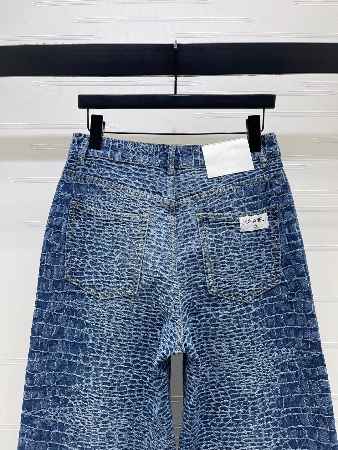 Chanel 2026 Crocodile-embossed High-waisted Jean Blue Cotton 363373