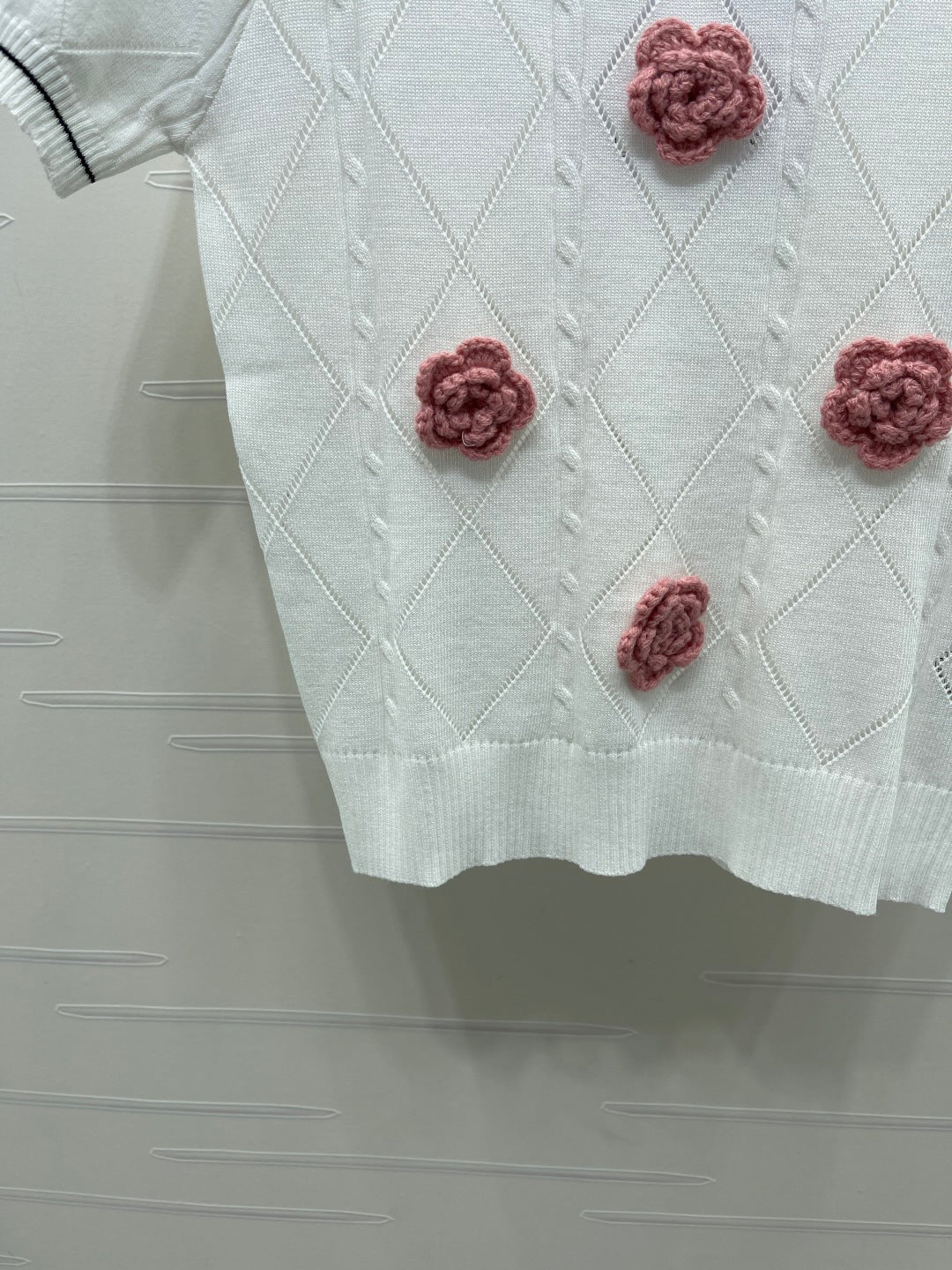 Chanel 2026 Diamond Pattern 3D Floral Knit Short Sleeve Cotton 397419