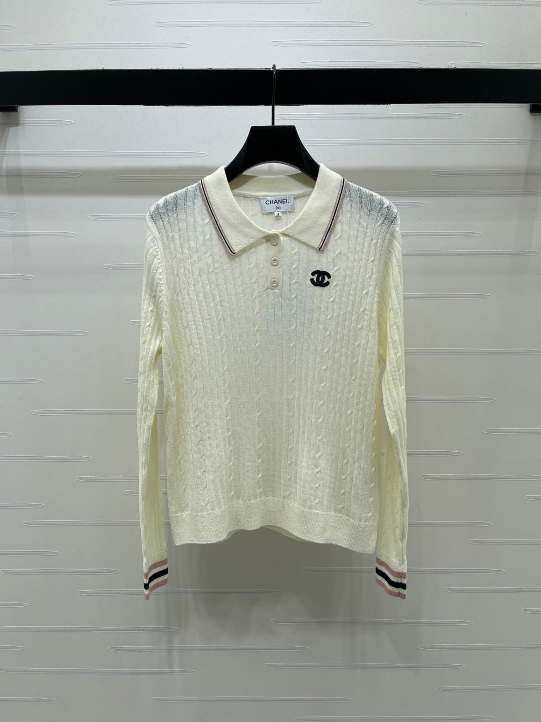 Chanel 2026 Cable Knit Long-sleeved Shirt With Ribbed Collar 773805