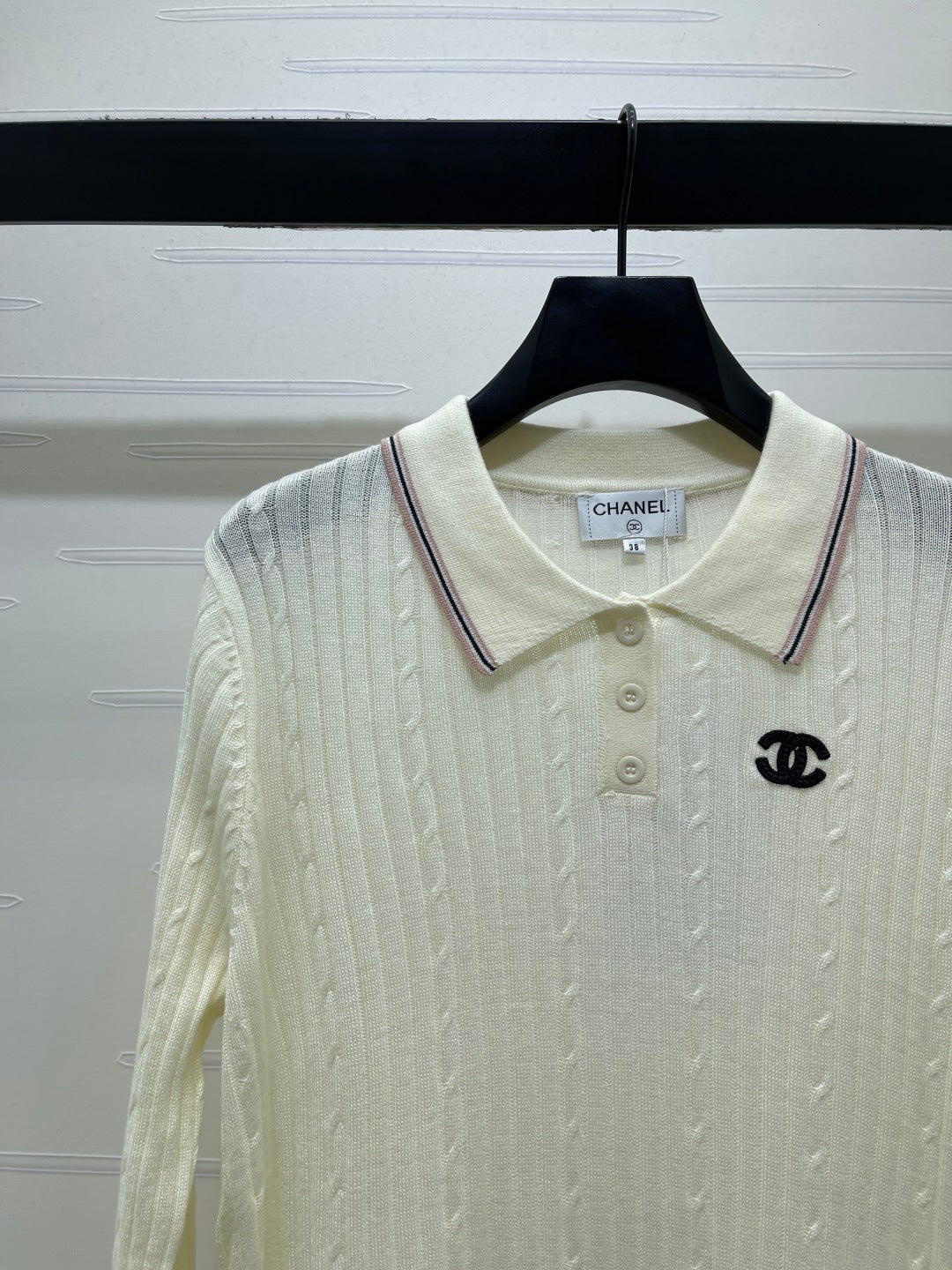 Chanel 2026 Cable Knit Long-sleeved Shirt With Ribbed Collar 773805