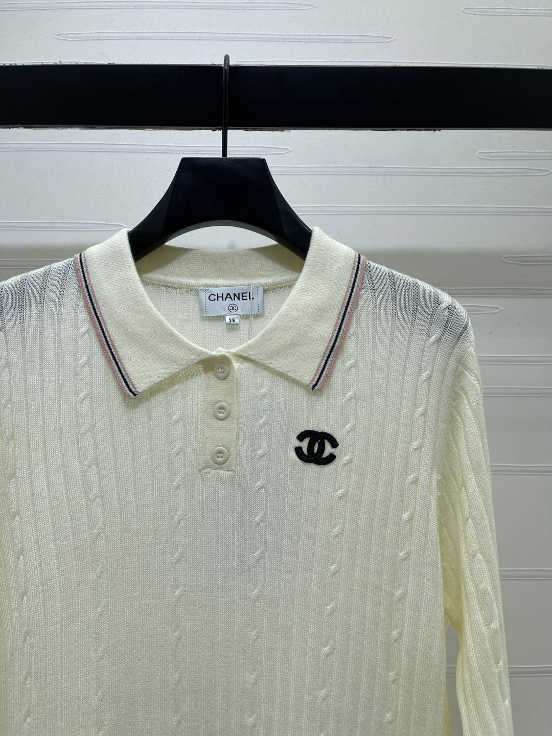 Chanel 2026 Cable Knit Long-sleeved Shirt With Ribbed Collar 773805