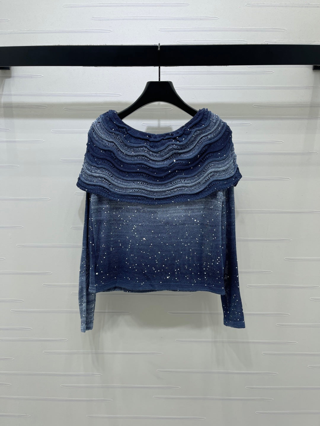 Chanel 2026 Off The Shoulder Long Sleeved Top Blue Viscose Tencel 773800