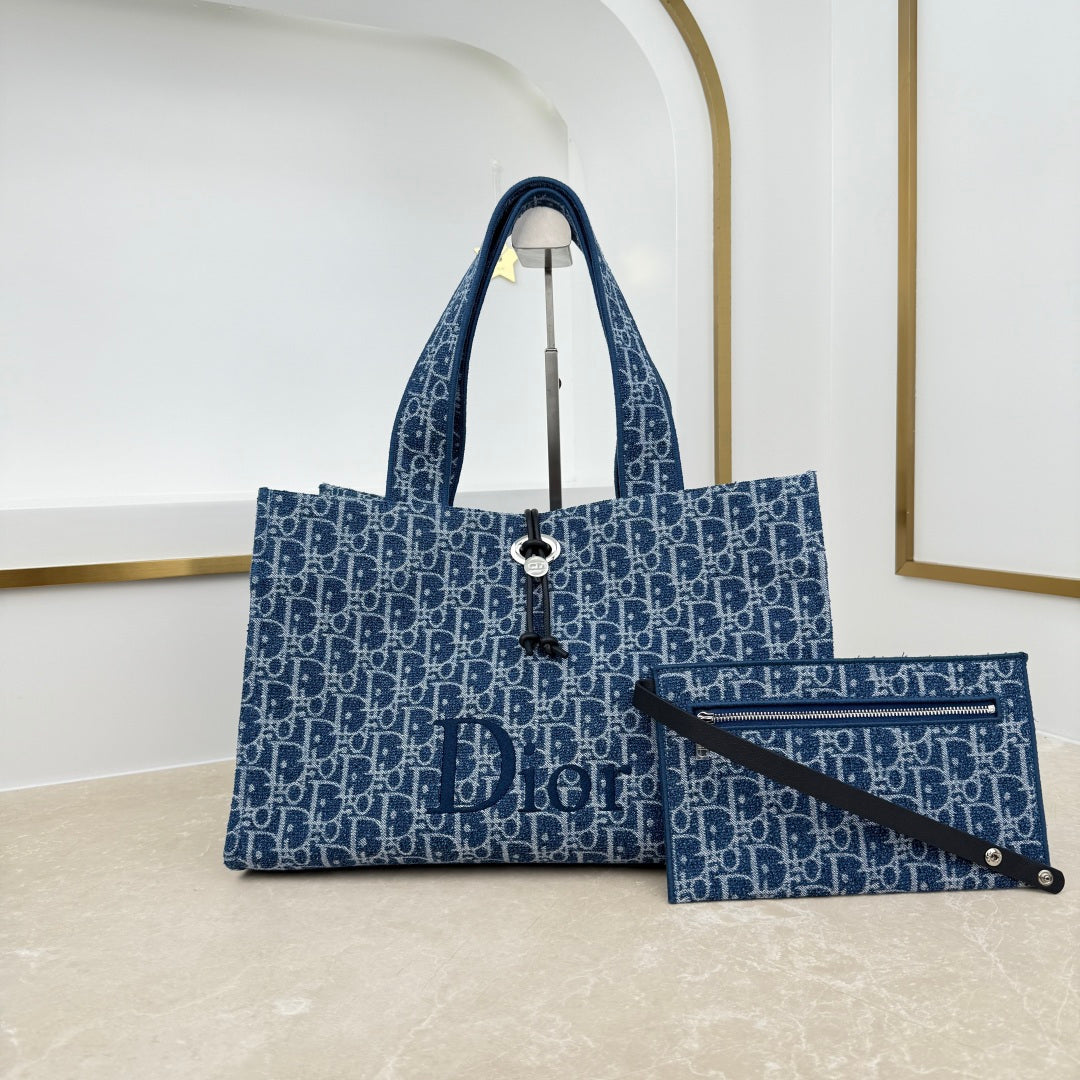 Dior 2026 Spongy Book Tote Bag Blue Canvas