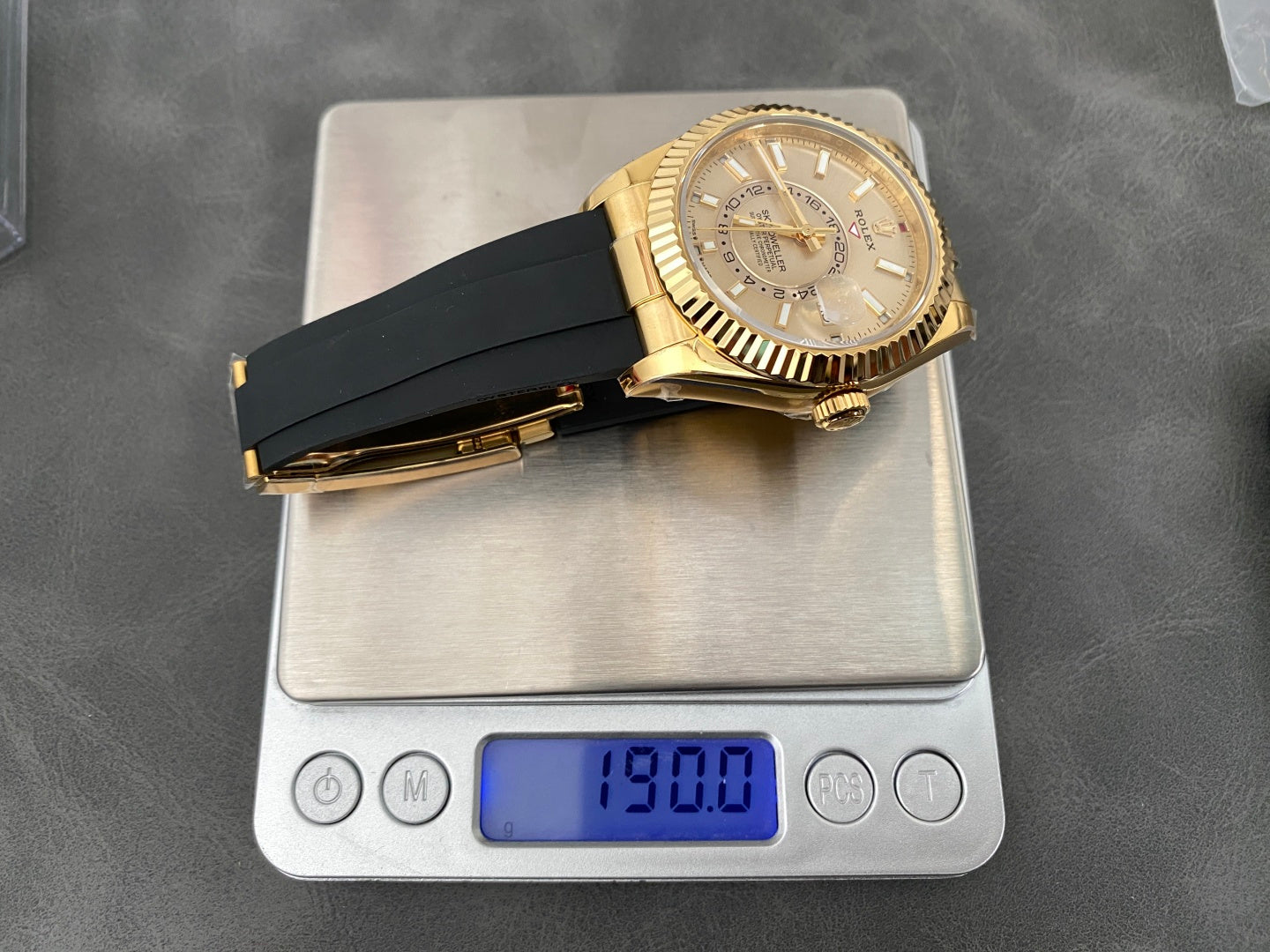 Rolex Sky-Dweller 42mm Gold Case Gold Dial Rubber Strap