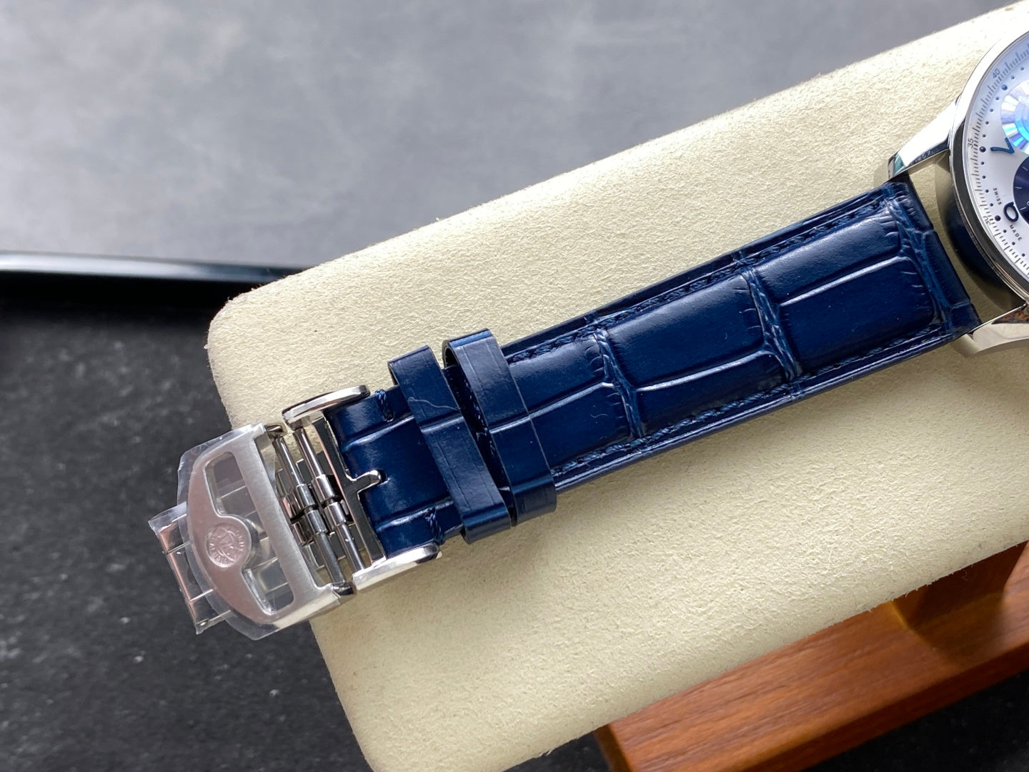IWC Portuguese 41mm White Blue Dial Steel Case Navy Blue Crocodile Leather