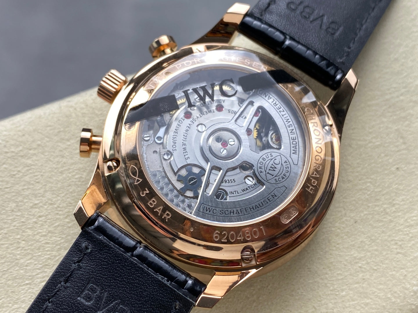 IWC Portuguese 41mm Dark Gray Dial Pink Gold Case Crocodile Leather Strap
