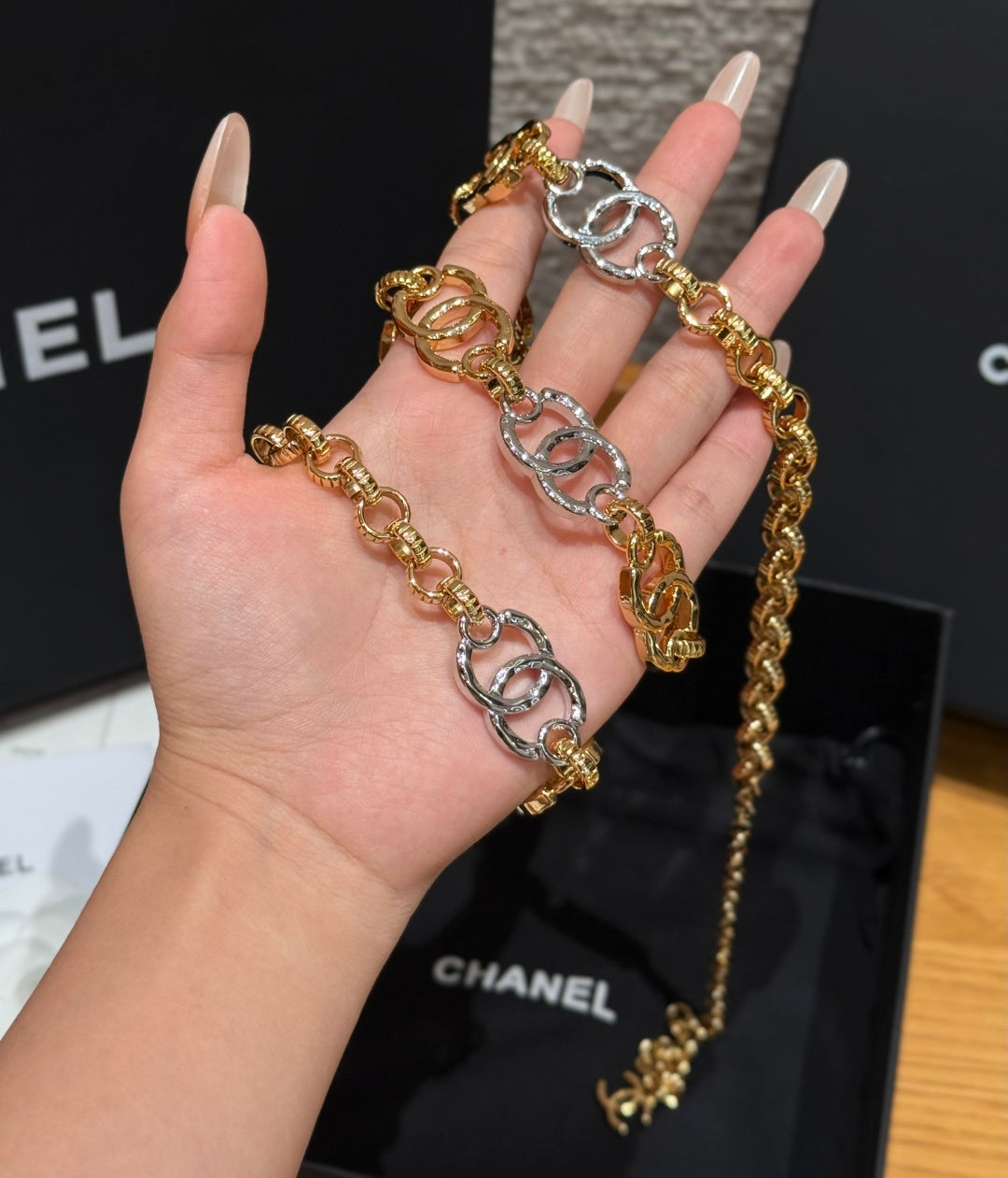 Chanel 2026 Two-Tone Gold Silver Chain Link Belt 209970
