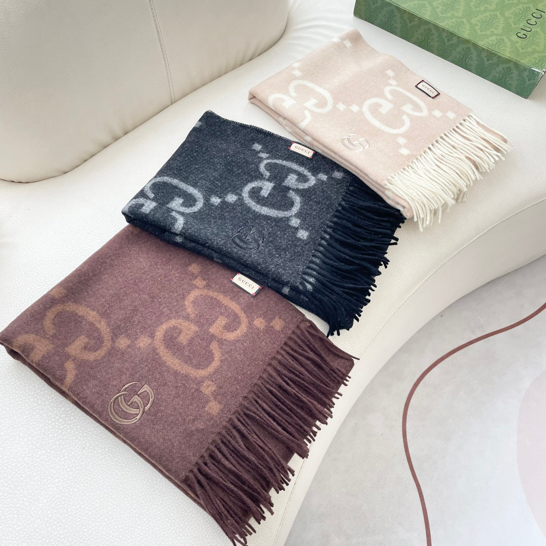 GG Houndstooth Scarf 180CM Brown Cashmere 288179