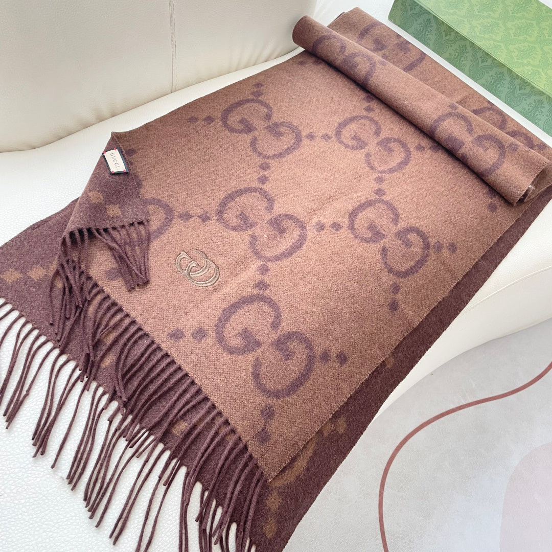 GG Houndstooth Scarf 180CM Brown Cashmere 288179