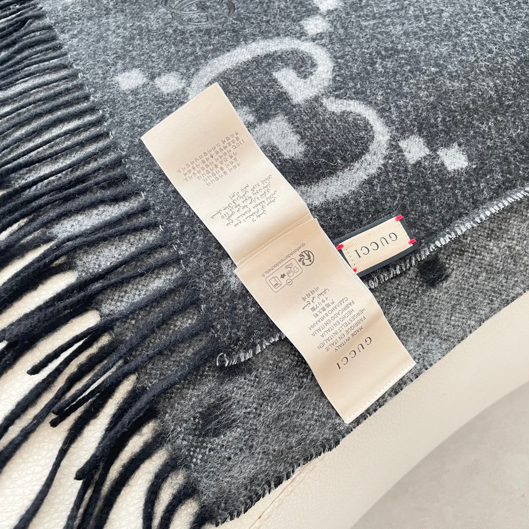 GG Houndstooth Scarf 180CM Black Cashmere 288178