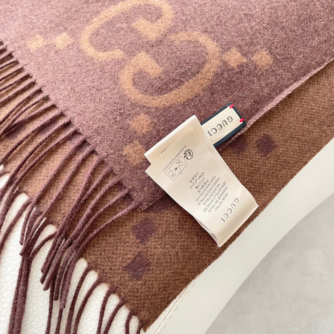 GG Houndstooth Scarf 180CM Brown Cashmere 288179