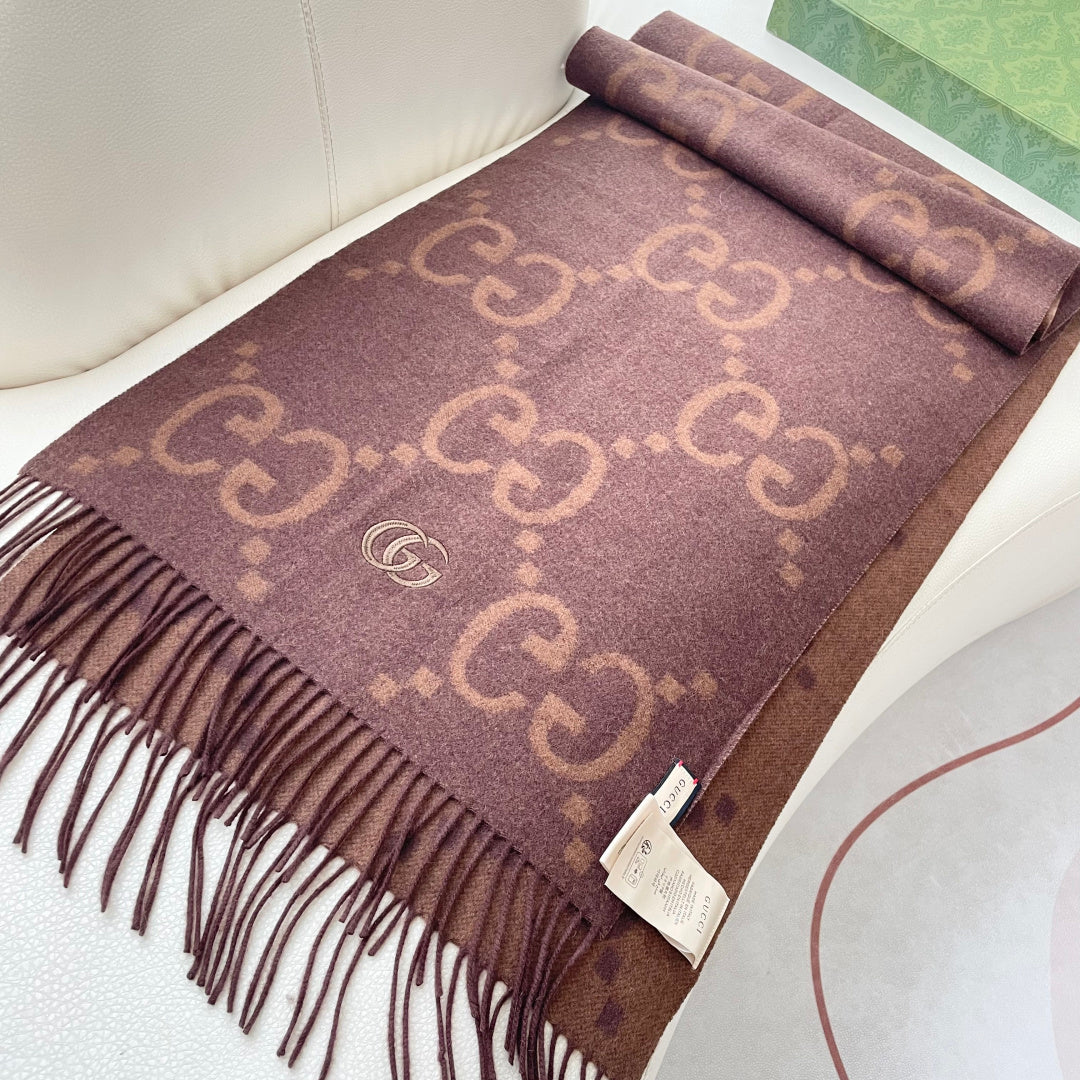 GG Houndstooth Scarf 180CM Brown Cashmere 288179