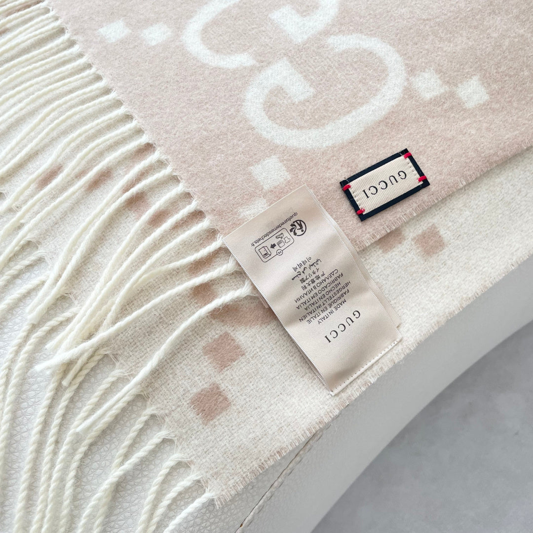 GG Houndstooth Scarf 180CM Light Beige Cashmere 288180