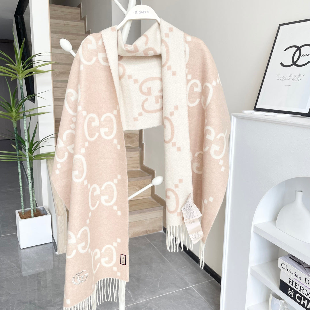GG Houndstooth Scarf 180CM Light Beige Cashmere 288180
