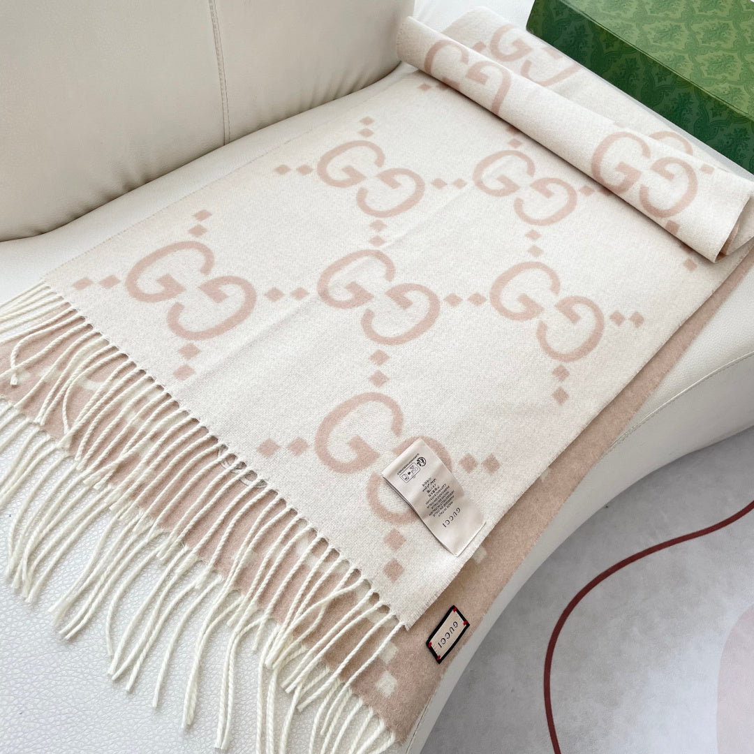 GG Houndstooth Scarf 180CM Light Beige Cashmere 288180
