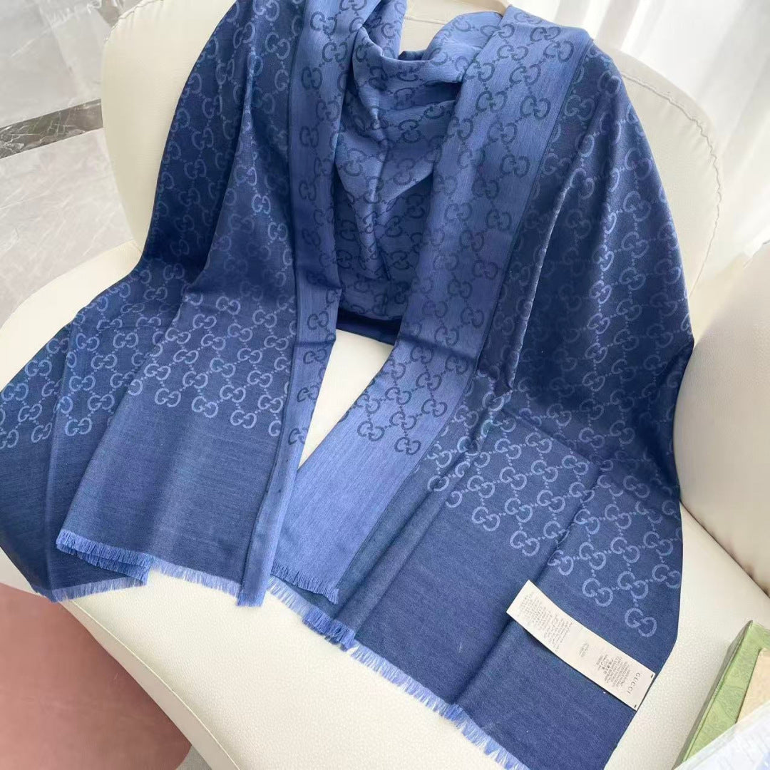 GG Houndstooth Scarf 180CM Blue Cashmere 288128