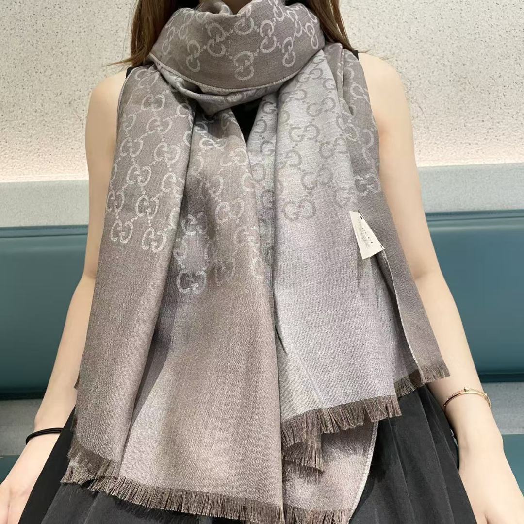 GG Houndstooth Scarf 180CM Gray Cashmere 288132