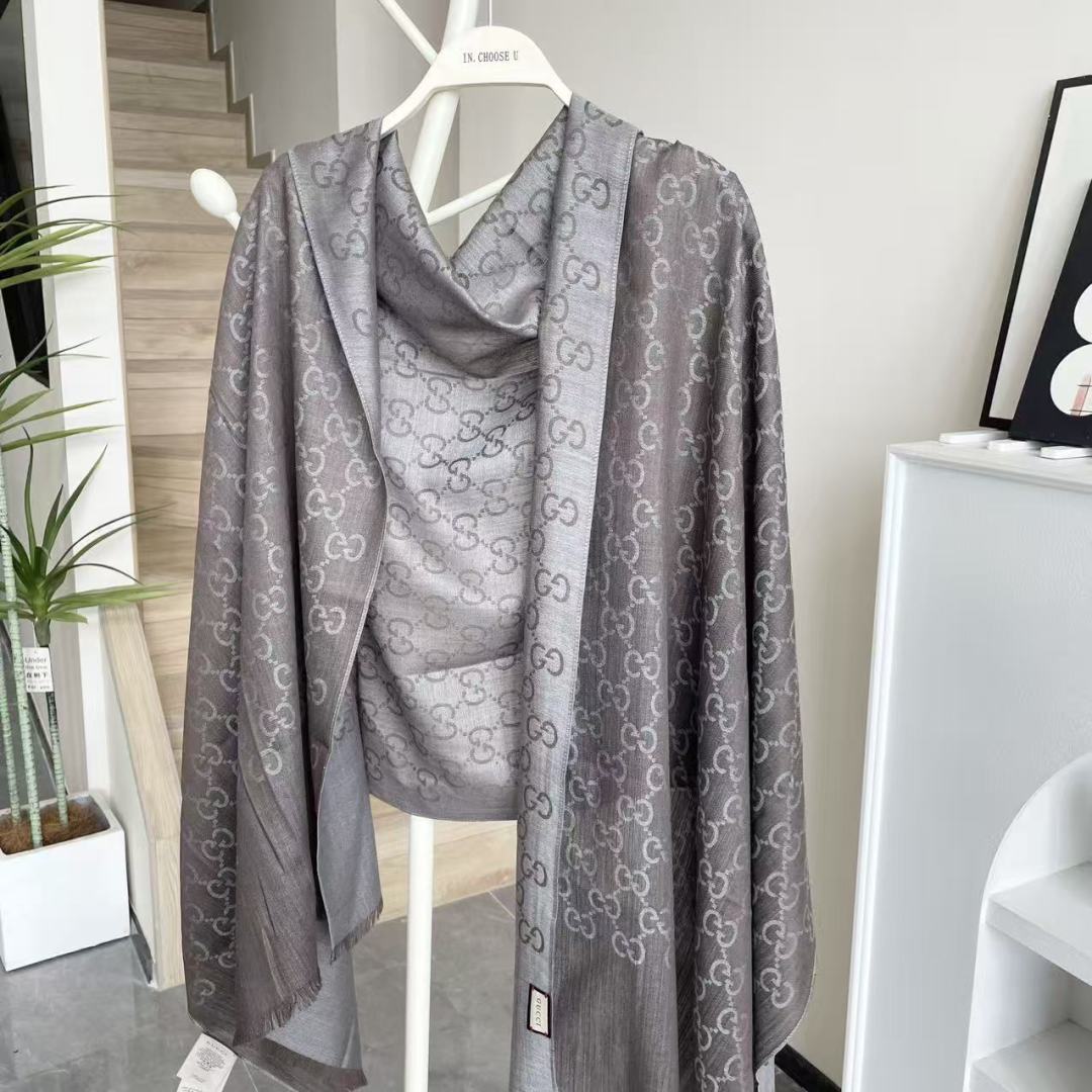 GG Houndstooth Scarf 180CM Gray Cashmere 288132