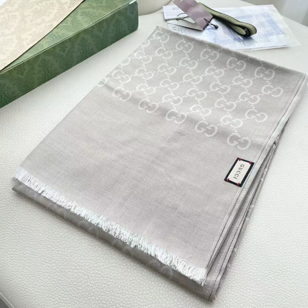GG Houndstooth Scarf 180CM Light Beige Cashmere 288134