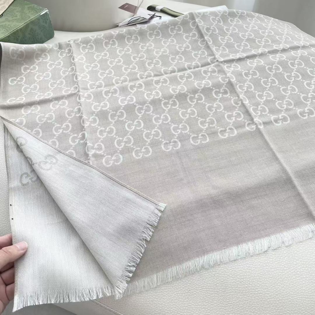 GG Houndstooth Scarf 180CM Light Beige Cashmere 288134