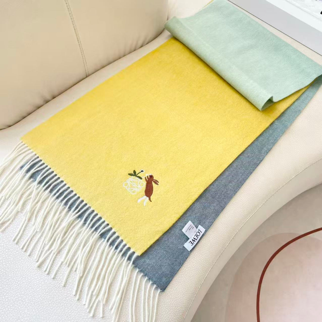 Loewe Scarf 180CM Yellow Gray Cashmere 924194