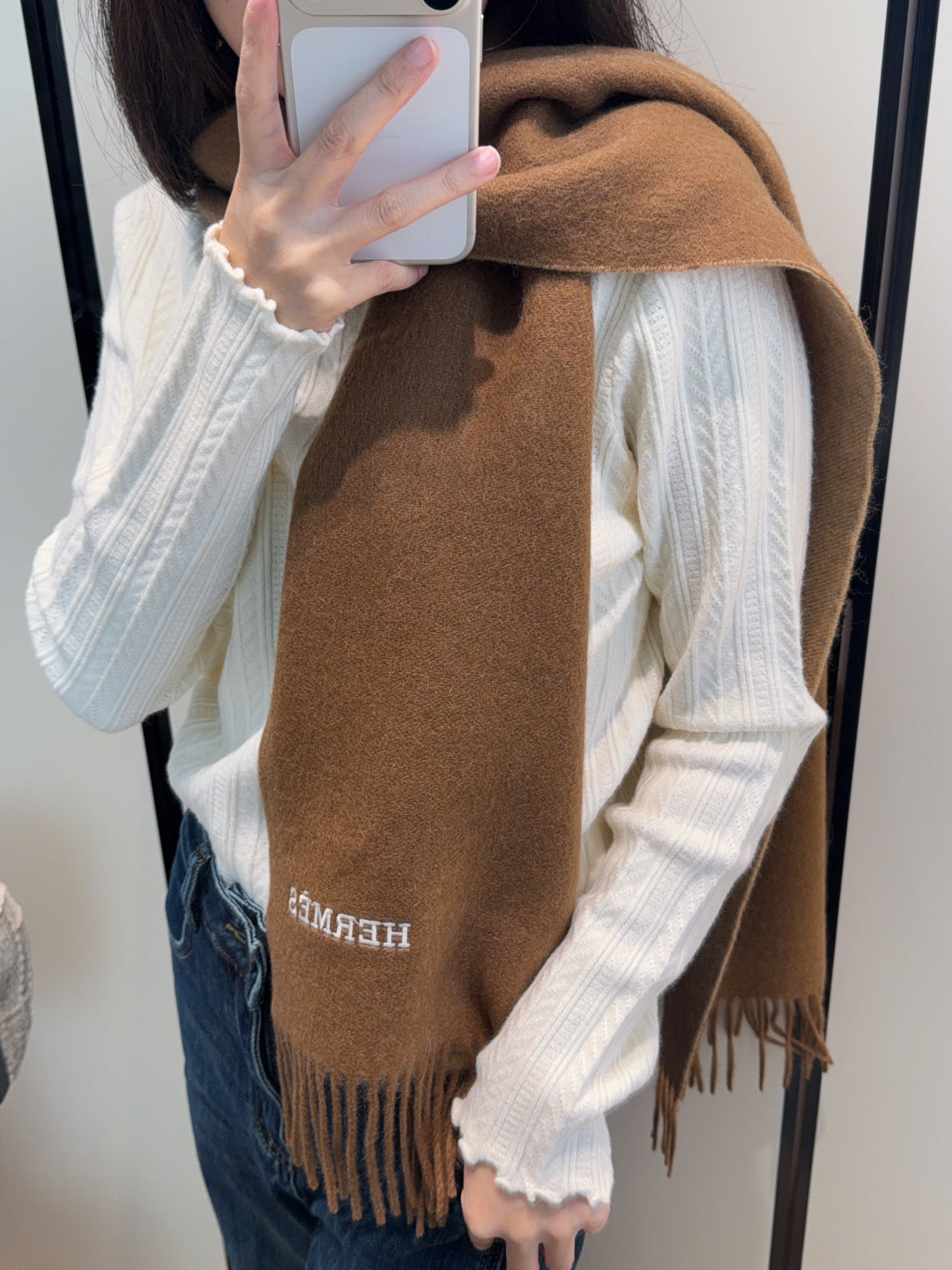 HM Scarf 190 CM Brown Wool 969492