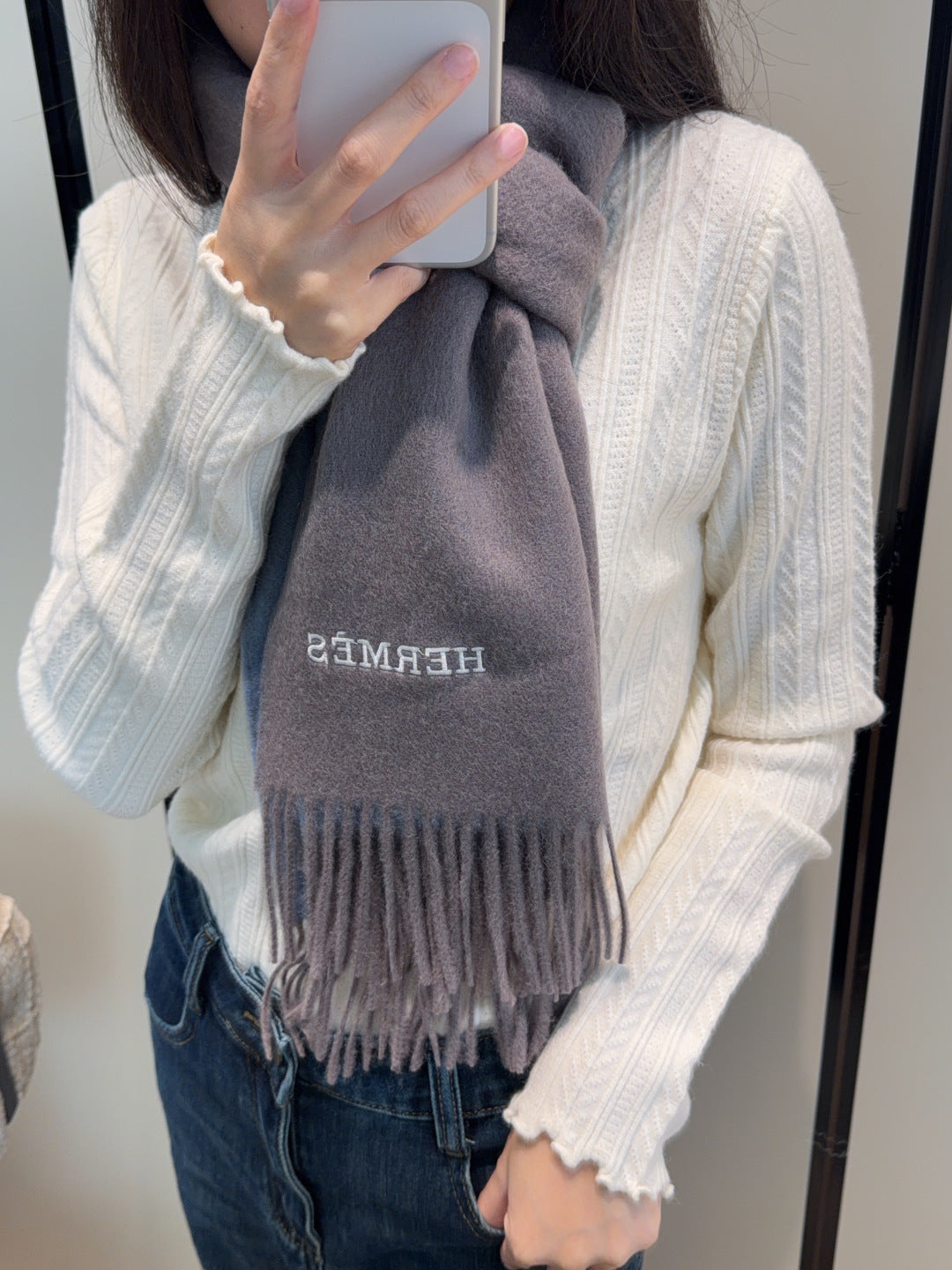 HM Scarf 190 CM Gray Wool 969493