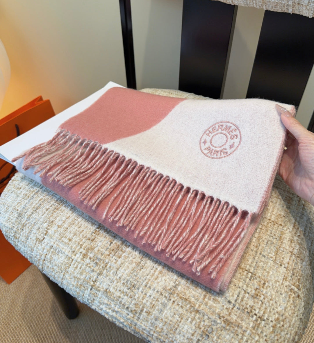 HM Scarf 190 CM Pink Ivory Wool 969496