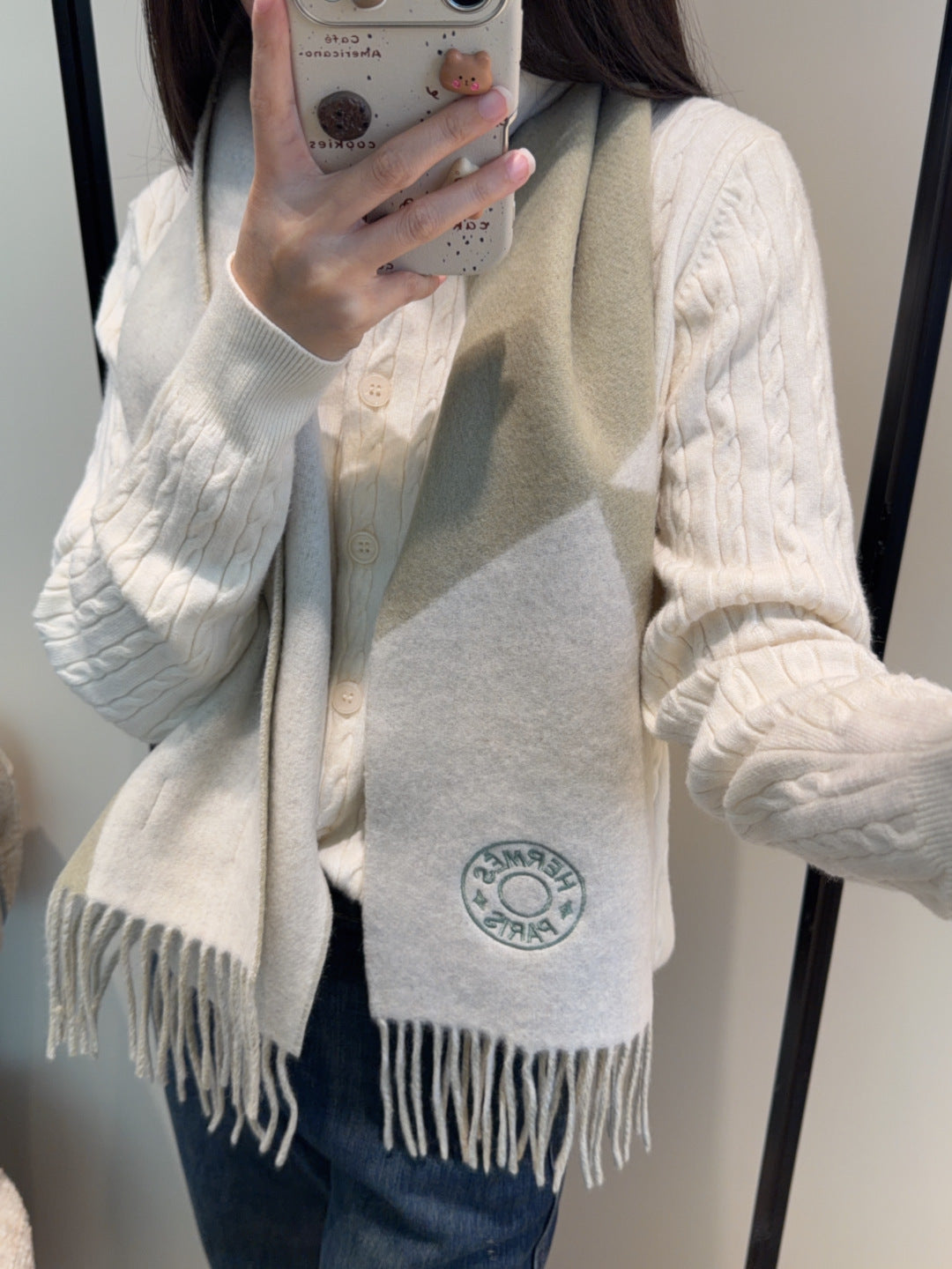 HM Scarf 190 CM Light Green Wool 969497