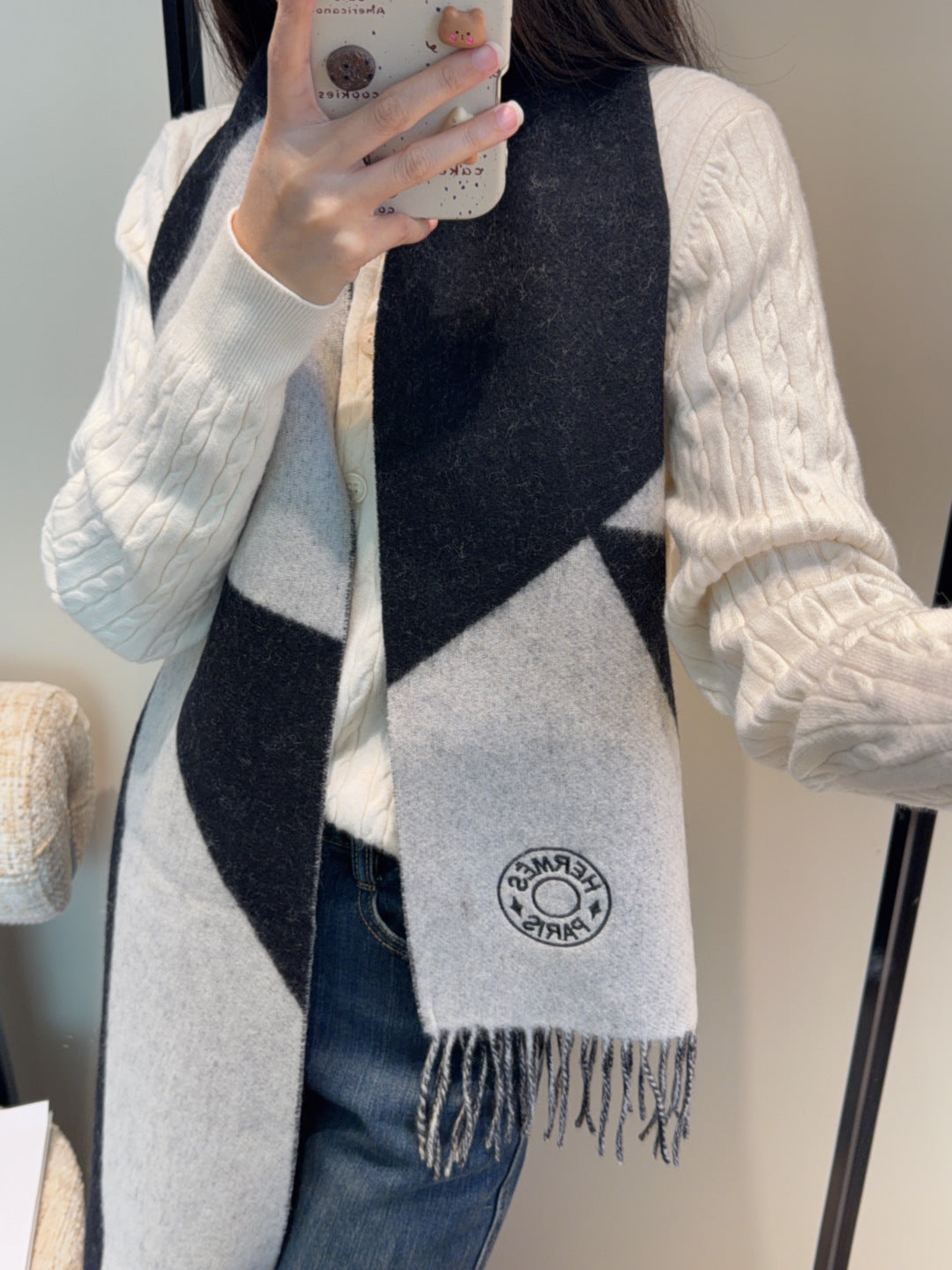 HM Scarf 190 CM Black Gray Wool 969500