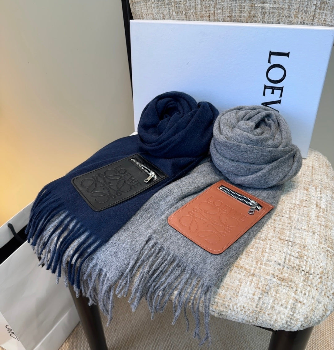 Loewe Scarf 180CM Gray Mix Camel Wool-blend Leather 969504