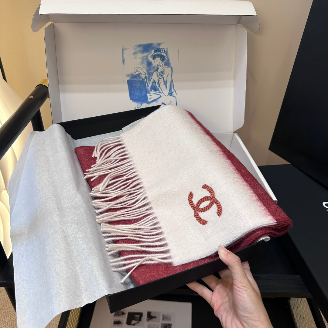 CC 25s Scarf 140cm White Bugundy Cashmere 973343