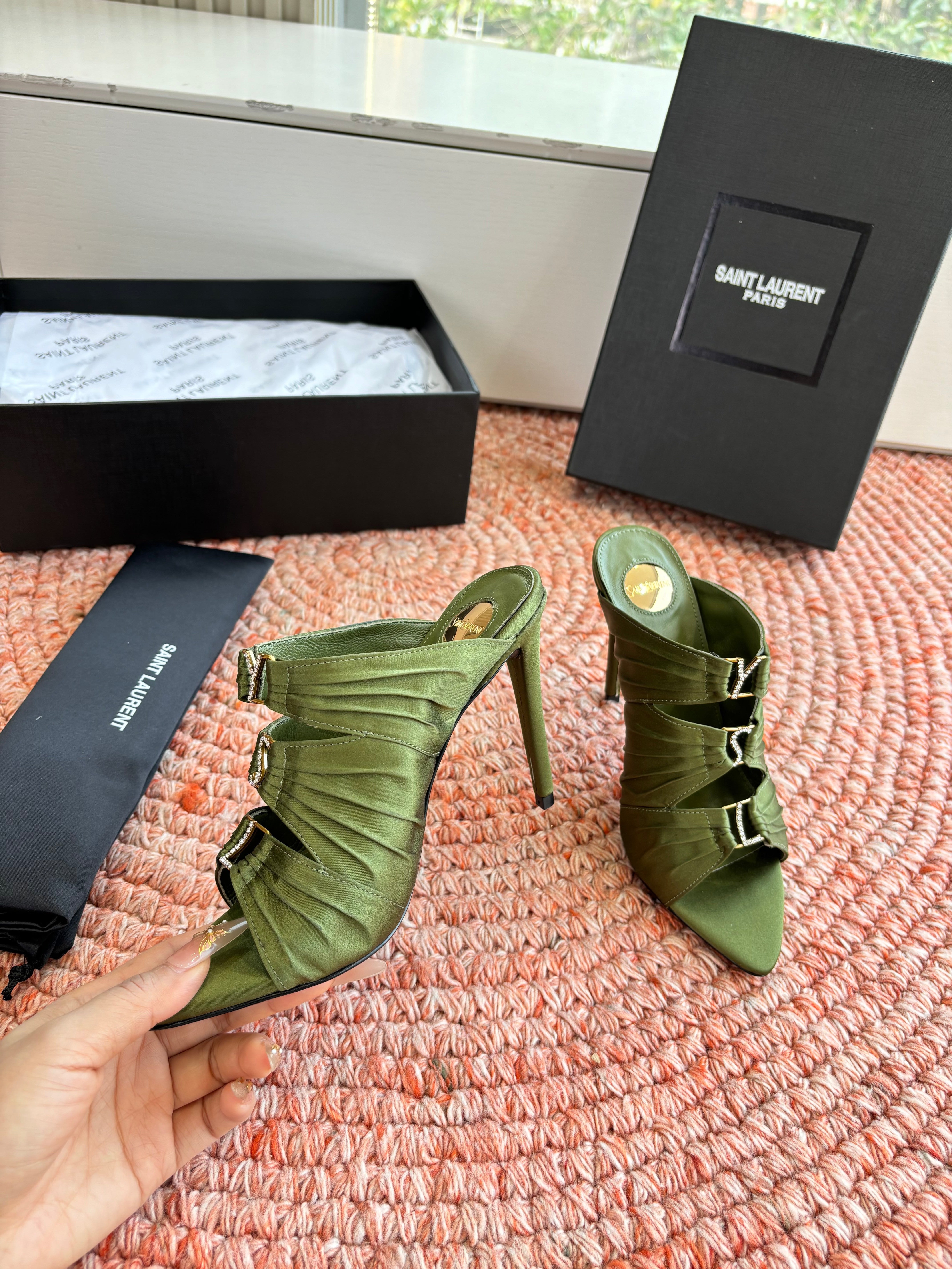 YSL 2026 High Heels Sandals 110mm Silk Leather 648786