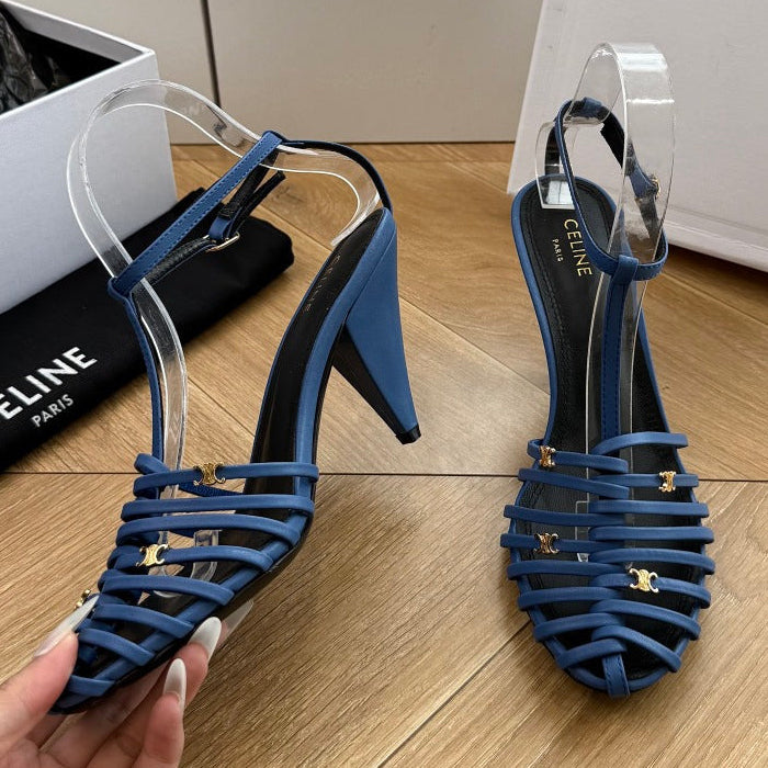 Celine 2026 Cage Heeled Sandals 90mm Blue Leather 995606