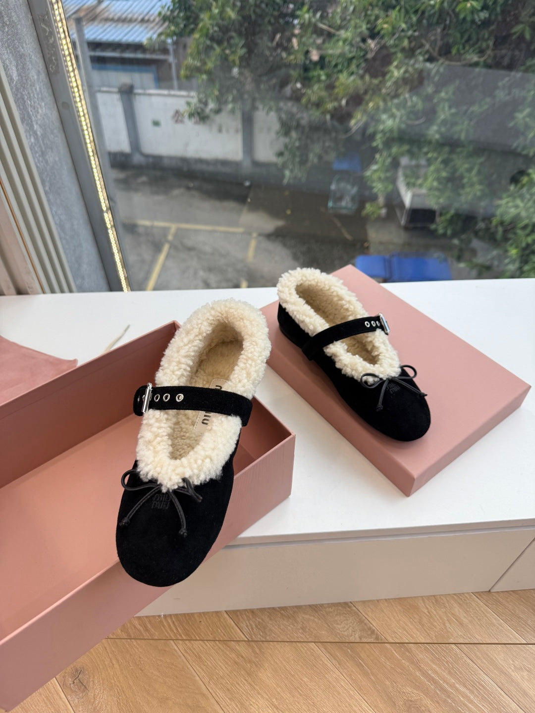 Miu Miu 2026 Shearling Ballet Flats Suede 994179
