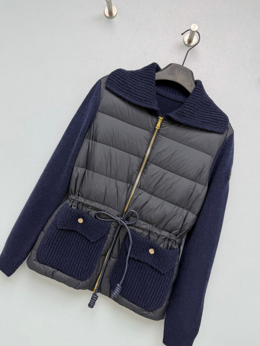 Moncler 2026 Blend Padded Zip-Up Cardigan Dark Blue Wool & Cashmere