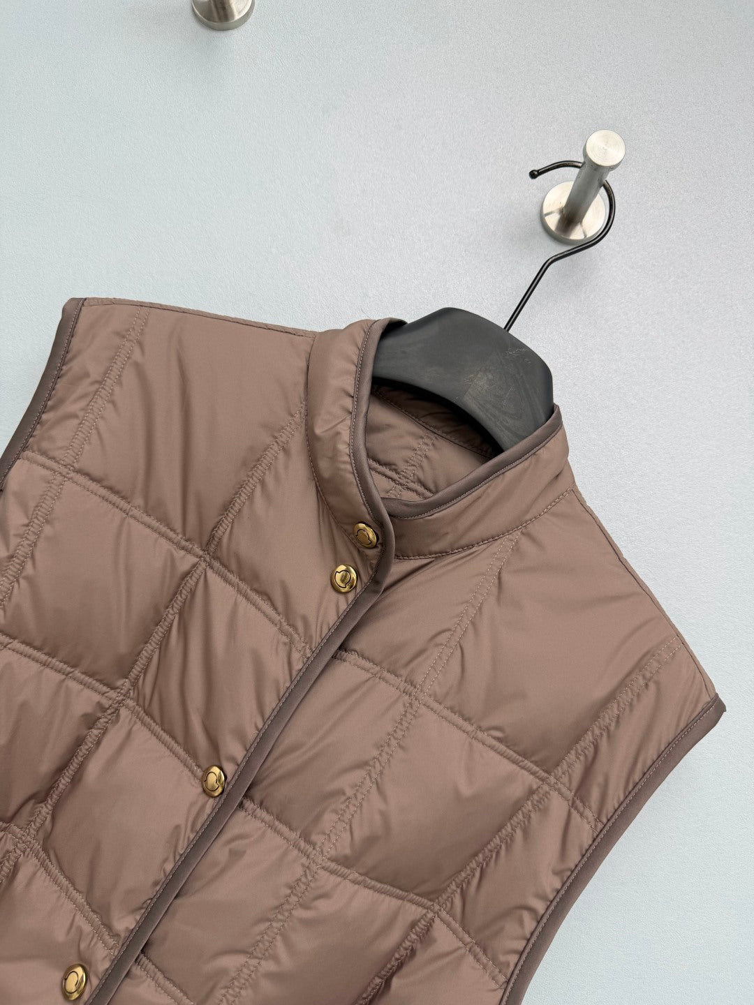 Moncler 2026 Cygnette Square Quilted Long Gilet Brown Down Polyester