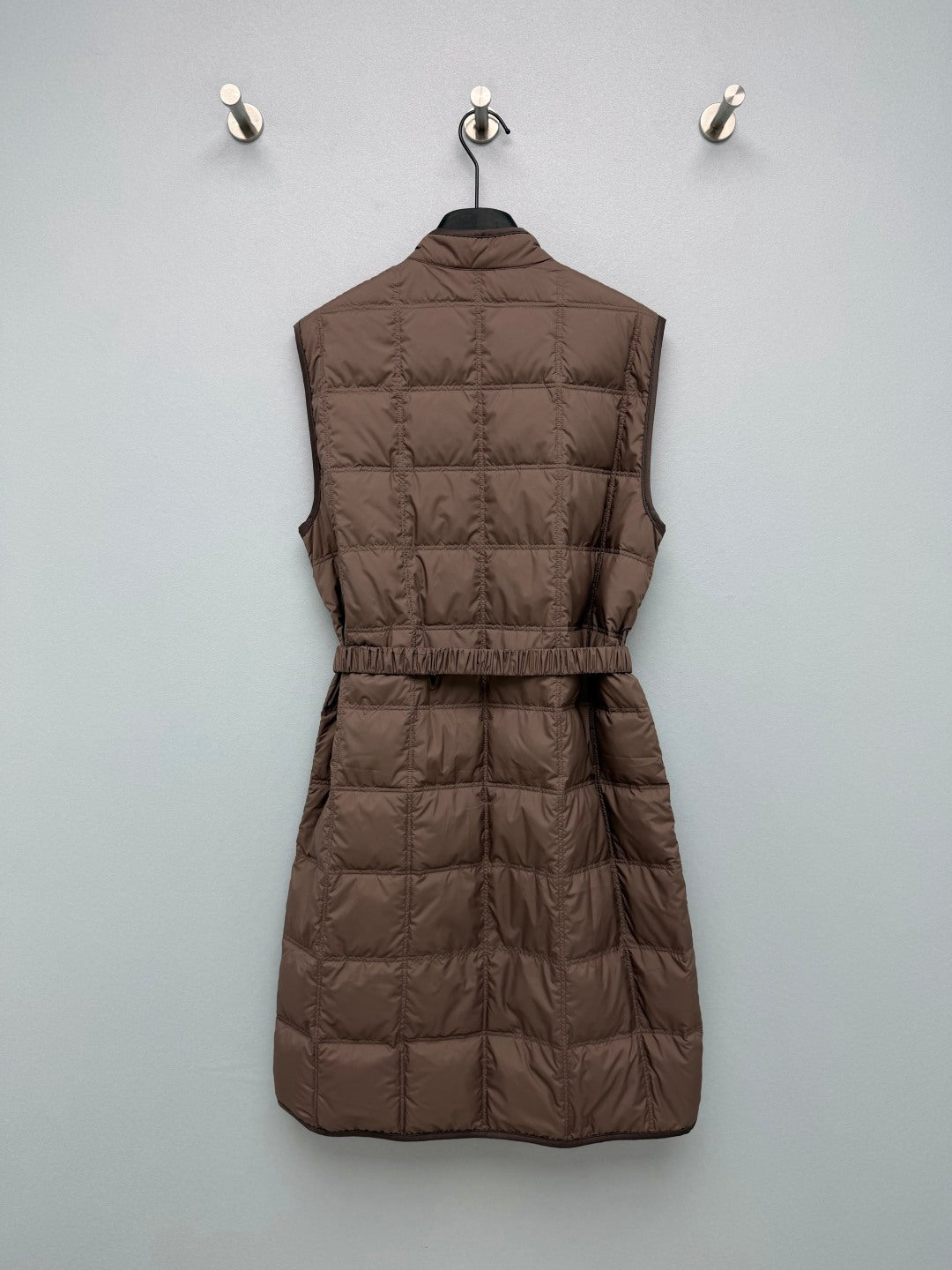 Moncler 2026 Cygnette Square Quilted Long Gilet Brown Down Polyester