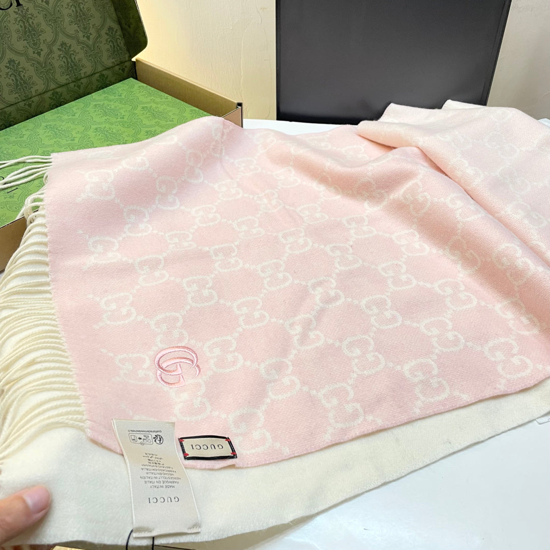 GG Double G Jacquard Scarf 180CM  Light Pink Wool 283075