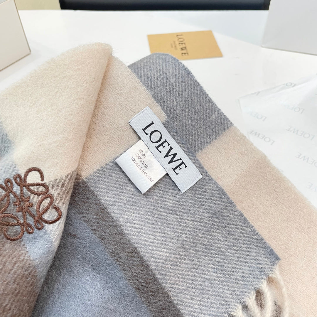 Loewe Scarf 180CM  Light Brown Gray Cashmere 969303