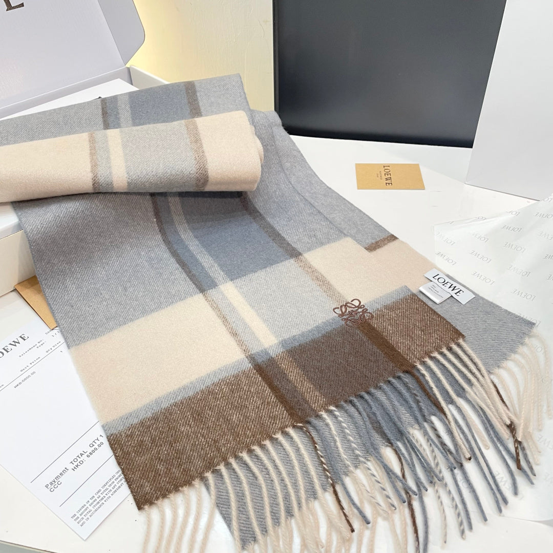 Loewe Scarf 180CM  Light Brown Gray Cashmere 969303