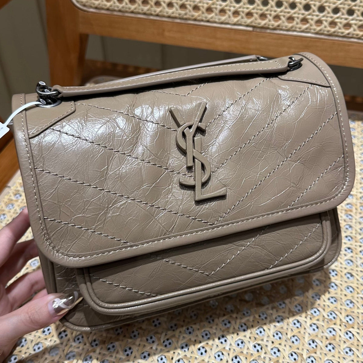 YSL Niki Baby Bag Beige Calfskin 338878