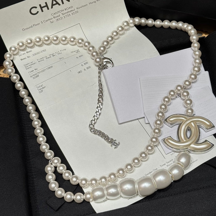 Chanel 2026 Pearl Double-Layer CC Pendant Necklace Belt
