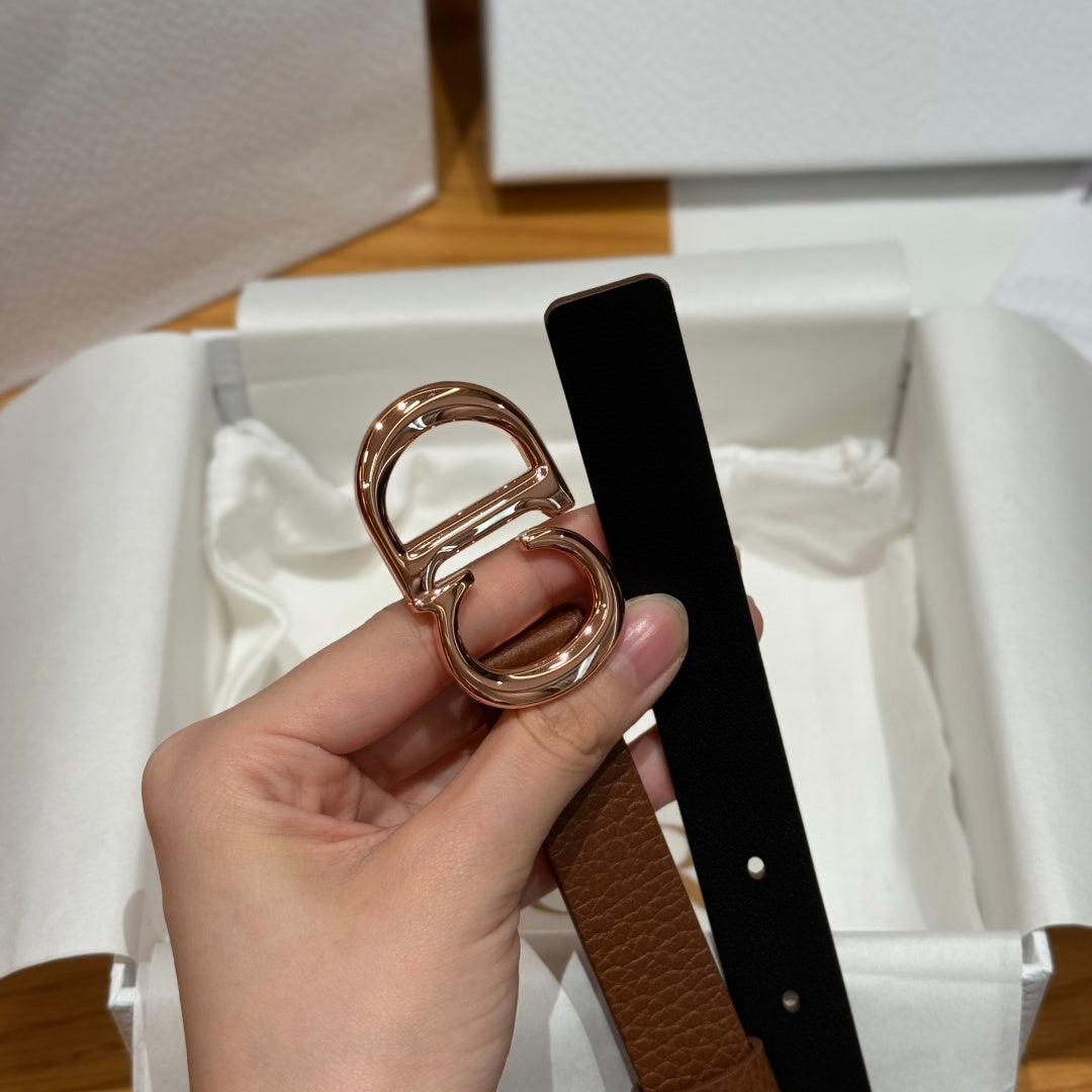 Dior 2026 Saddle Rose Gold Buckle Belt 20mm Cowhide