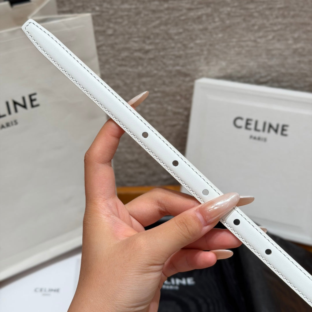 Celine 2026 Triomphe Dark Silver Buckle Belt 13mm Leather