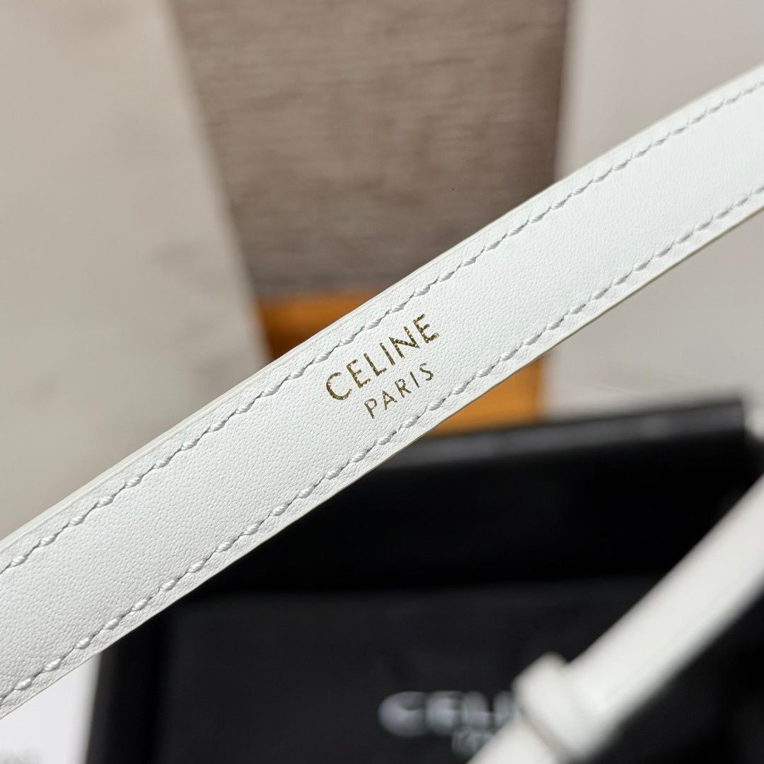 Celine 2026 Triomphe Dark Silver Buckle Belt 13mm Leather